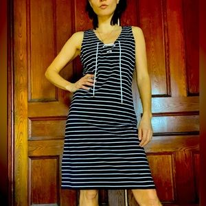 NWT Lauren Ralph Lauren Navy Striped lace-up tank dress size Medium